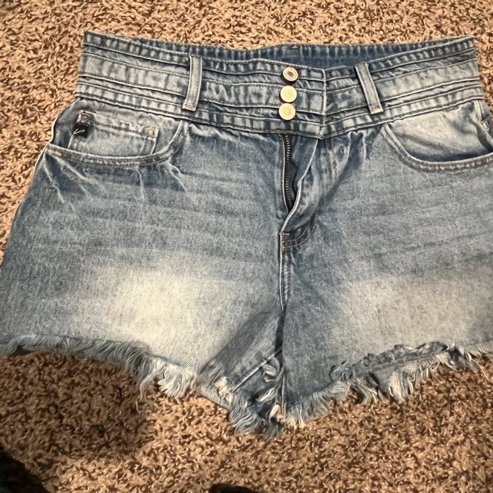 KanCan Light Blue Frayed Jean Shorts